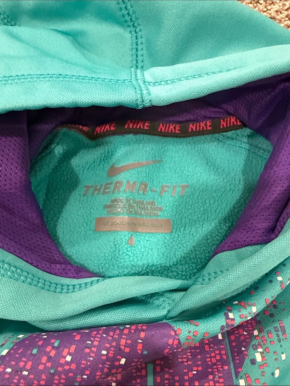 Nike Girls' Teal Therma-FIT Hoodie with Purple Accents